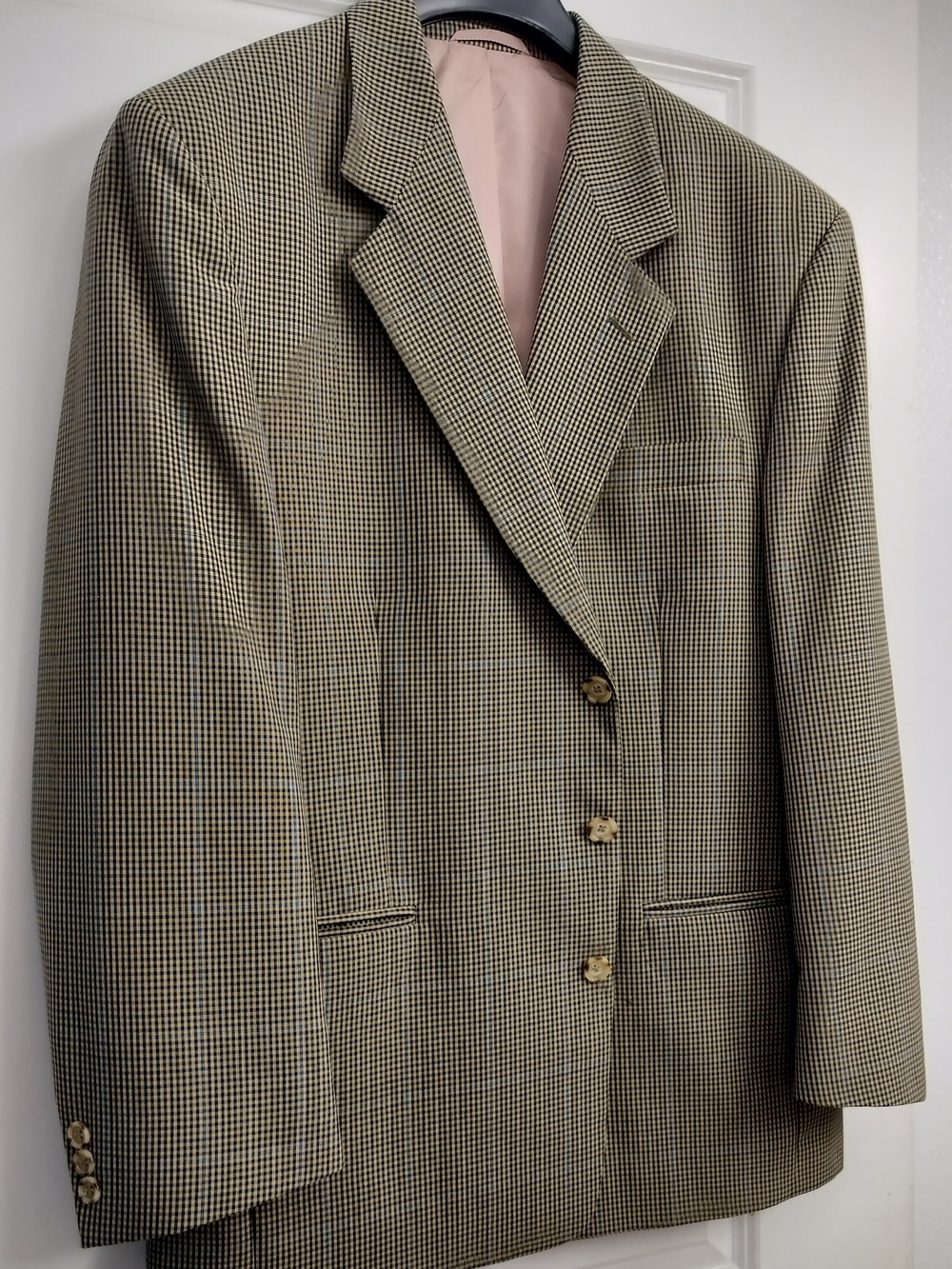 Vintage 90s Houndstooth Wool Blend Blazer Jacket 44S Academia With Shoulder Pads